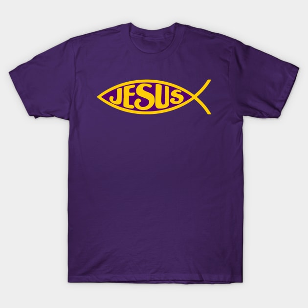 JESUS FISH ICHTHYS PURPLE AND GOLD CHRIST CHRISTIAN T-Shirt by colormecolorado